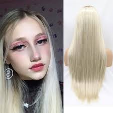 xiweiya Wigs Long Silk Straight Ombre Blonde Wig Synthetic Machine Made Wig  Silky Full Heat Resistant Fiber Hair Middle Part Wig Two Tone Wig Free Wig  ...