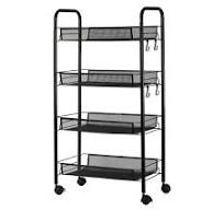 Dorm 4-Tier Mesh Rolling Storage Cart - Black