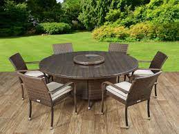 roma 6 rattan garden chairs large round table and lazy susan set in chocolate and cream garden dining set rattan garden chairs round outdoor table
