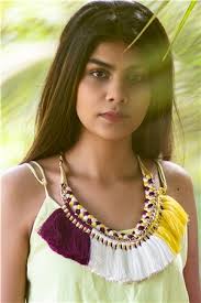 Yellow White Magenta Braided Thread Tassel Necklace