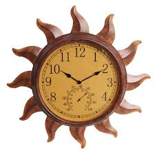 Garden Treasures Analog Outdoor Rustic Sun Thermometer With Clock Lowes Com Outdoor Clock Outdoor Thermometer Rustic Outdoor
