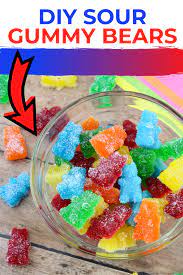 Diy Sour Gummy Bears A Fun Sour Candy Recipe Sour Candy Recipe Homemade Gummies Homemade Gummy Bears