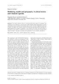 Pdf Wellbeing Health And Geography A Critical Review And Research Agenda