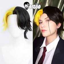 Rayne Ames Cosplay Wig HSIU 30CM Yellow Mixed Black Short Hair Synthetic  Wig+Wig cap Anime Mashle Magic and Muscles cosplay Wig