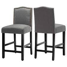 Painted wood, metal or mixed materials suit any decor. Buy 24 Inch Fabric Counter Backed Bar Stools Kitchen Island Wood Dining Chairs With Nailhead Trim And Rubber Wood Legs Gray Set Of 2 Online In Indonesia B07h93ghhx