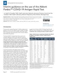 Interim Guidance On The Use Of Abbott Panbio Covid 19 Antigen Rapid Test Ccdr 47 1 Canada Ca