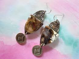 Faux Stone and Silver Art Deco Earrings (4937)