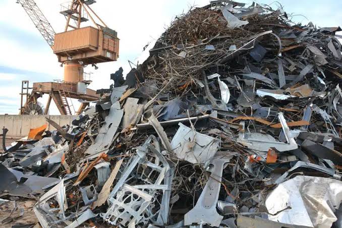 Industrial scrap metal recycling facility, AI generated