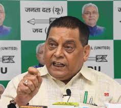 Patna: Janta Dal United Spokes Person And MLC Niraj Kumar addresses the  press #Gallery