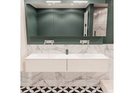 Badkamermeubel Bws Madrid Wit 180x45x30 Cm Mat Witte Solid Surface Wastafel Dubbel 2 Lades 0 Kraangaten