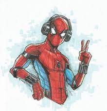Cool Spiderman Drawing Art Wearing A Headphone Try It Now Spiderman Drawing Spiderman Spiderman Art