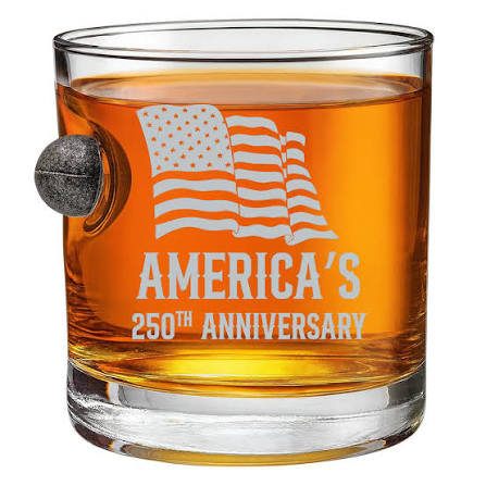 Proud Patriots America 250th Anniversary Musket Ball Whiskey Glass