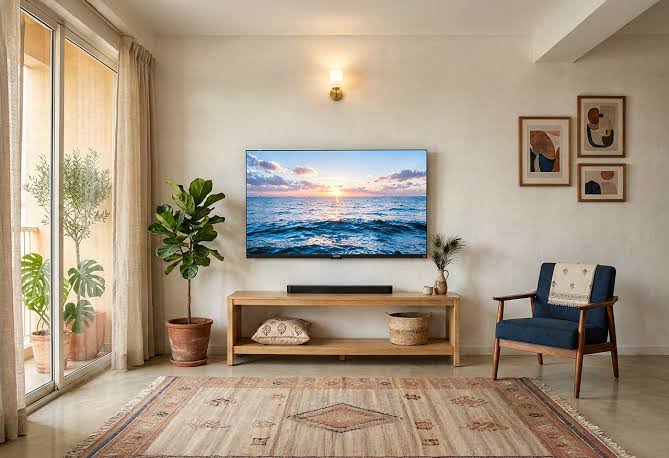 Installation typique d'une télé 55 pouces, généré par IA