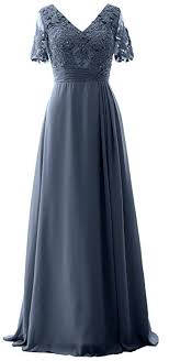 Macloth Elegant V Neck Mother Of The Bride Dress Half Sleeve Formal Evening Gown 22w Steel Blue A Evening Gowns Glamorous Evening Dresses Lace Evening Gowns