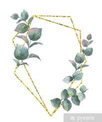 Add some serious style to your look with these geometric glasses. Watercolor Vector Composition From The Branches Of Eucalyptus And Gold Geometric Frame Sticker Pixers We Live To Change