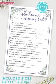 Baby Shower Who Knows Mommy Best Game Purple Press Print Party
