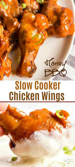 These Slow Cooker Chicken Wings Are Cooked In A Tasty Honey Bbq Sauce Until Fall Off The B Slow Cooker Chicken Wings Honey Bbq Chicken Bbq Chicken Wings Recipe