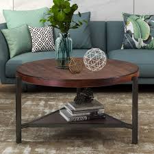 Little glass jar has designed this faux industrial style coffee table that's built all from wood and uses two different colors of stain to give it a metal look. Round Coffee Table 35 4 Inch Industrial Coffee Table Wood And Metal Legs With Storage Open Shelf 2 Tier Coffee Table For Living Room Buy Online In Saint Vincent And The Grenadines At