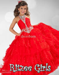 Wholesale Beautiful Red Halter Ball Gown Flower Girl Dresses Beaded Floor Length Princess Pageant Dres Beauty Pageant Dresses Kids Gown Red Flower Girl Dresses