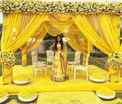 The Wedding Brigade Yellow Fever Haldi Function Summer Weddings Wedding Ceremony Decorations Outdoor Fun Wedding Decor Wedding Backdrop Decorations