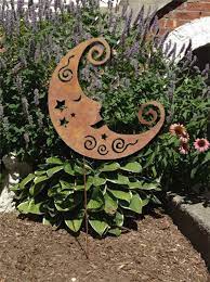 Moon Garden Stake Or Wall Decoration Garden Art Metal Lawn Etsy Garden Wall Decor Moon Garden Lawn Ornament