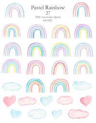 Watercolor Pastel Rainbow Clipart Hand Painted In Trendy Etsy Rainbow Clipart Clip Art Pastel Rainbow Background