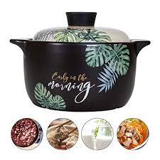 Appealing for their traditional appearance and low cost. Ahua Ceramic Stockpot Stovetop Ceramic Cookware Soup Pot Stew Pan Casserole Clay Pot Earthen Pot Healthy Stew Pot Green Leaf Pattern Ceramic Round Black Dish With White Lid Heat Resistant Buy Online In