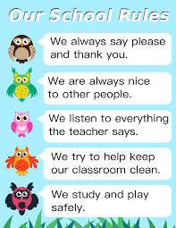 We follow rules and procedures in our daily lives for things such as approaching a traffic light, starting a car and driving, and making a letter. School Rules Poster For Elementary School Students All Esl