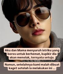 2)."Kes4mbet apa sih istrimu itu, sampai berani bicara begitu? Seumur hidup  baru kali ini Mama hanya makan sambal terasi sama tempe goreng," umpat Mama  kesal begitu usai makan, sembari berjalan ke ruang