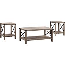 Shop regatta grey wash rectangular dining table. Walker Edison Gro40mxctgw 3 Piece Rustic Wood Metal Coffee Table Set In Grey Wash