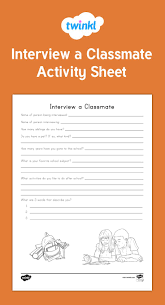 Back To School Interview A Classmate Activity Student Interview Homeschool Worksheets Character Lessons