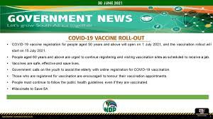 Years and older and move down the age groups as quickly as we can. South African Government On Twitter The Covid19 Vaccine Registration For People Over 50 Years And Above Will Open On 1 July 2021 And The Vaccination Rollout Will Start On 15 July 2021