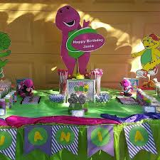 The cute purple ribbon tags draped over apothecary jars. 13 Barney Party Ideas Barney Party Barney Birthday Party Barney Birthday