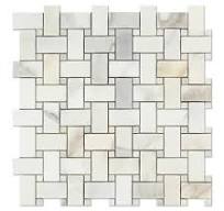 Calacatta Gold Marble Mosaic - Basket Weave with Calacatta Gold Dots