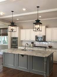 Walls Bm Stonington Gray Cabinets Trim Ceiling Bm Chantilly Lace Island Bm Secret Pendant Lant Beige Kitchen Kitchen Cabinets And Granite Grey Cabinets