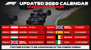 Enter the world of formula 1. Formula 1 On Twitter Breaking The Opening 8 Races Of A Revised 2020 Calendar Are Now Confirmed All 8 Are Currently Set To Be Closed Events Operating Under The Strongest Safety Procedures