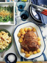 Lamb shoulder is seasoned with a combination of saffron, ginger, garlic, cardamom, and cloves for warm, spiced flavor. An Easy Easter Dinner Menu With Roast Lamb And Spring Vegetables Martha Stewart