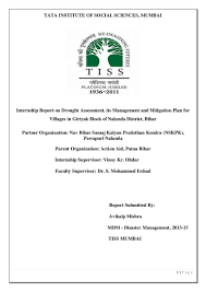 1 P A G E Tata Institute Of Social Sciences Mumbai Internship Report On Drought Assessment Its Managemen Internship Report Internship Engineering Disasters