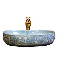 fresh blue ice crack art oval ceramic