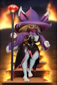 Rule 34 Dev - general:[anthro areola big_breasts blue_areola  breasts clothing female fire gem hat headgear headwear  latex latex_clothing solo staff tight_clothing]  artist:[tailsltx] contributor:[] copyright ...