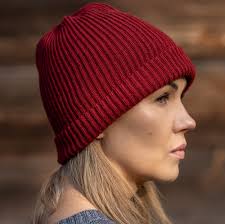 Red Merino Wool Fisherman Beanie for Man, Unisex Hand Knit Ribbed Docker  Hat, Mens Watch Cap, Autumn Winter Cuff Beanie Hat