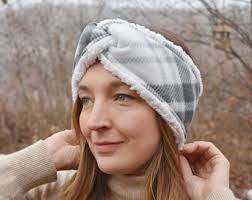 Red Buffalo Plaid Fleece Sherpa Lined Turban Headband Ear Warmer