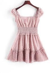 Smocked Printed Sleeveless A Line Dress Green Light Blue Pink Casual Dresses A Line Dress Fashion