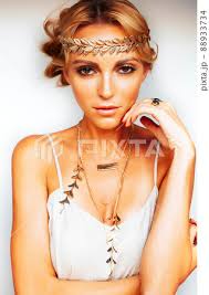young blond woman dressed like ancient greek...