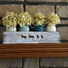 Metal wall decor is bold, durable, and it makes a statement wherever you use it, especially if that space is above your fireplace mantel. Rustic Mason Jars Fall Centerpiece Floral Arrangement Fireplace Mantel Wood Box Personalized Deer Family