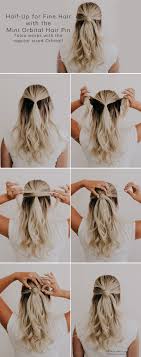 Fine Hair Half Up Hairstyle With The Mini Orbital Hair Pin Favor Jewelry Fine Hair Medium Hair Styles Half Up Hair