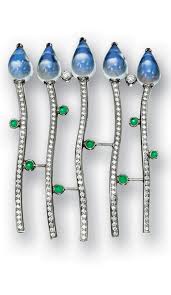 Moonstone Emerald And Diamond Brooch Kung Tsung Tzu Of Floral Design The Five Stalks Pave Set With Brill Exquisite Jewelry Diamond Brooch Moonstone Jewelry