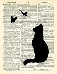 Silhouette Cat Butterfly Art Print Vintage Dictionary Cat Etsy Cat Artwork Butterfly Art Print Cat Posters