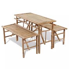 Find bamboo dining arm chairs. Lowestbest Beer Table With 2 Benches Bamboo Dining Table For Outdoor Garden Patio Walmart Com Walmart Com