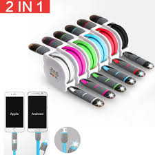 Retractable 2 In 1 Micro Usb Port Charging Cable For Iphone Samsung Xiaomi Huawei Micro Usb Usb Pvc Connectors